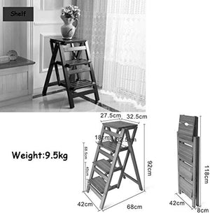 LUCEAE 4-Step Folding Wooden Step Stool with Non-Slip Treads