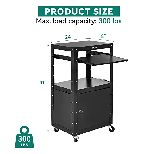 YITAHOME Steel AV Cart with Locking Cabinet, Keyboard Tray, Rolling Media Cart - Black