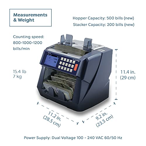 AccuBANKER AB7100 Mixed Bill Value Counter - Bank Business Grade Mixed Denomination Cash Counting Machine W Counterfeit Detection Count Add & Recognize Fake Money Holds 500 Bills Count 1200 Bills/min