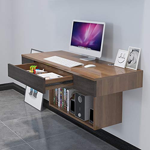 Multi Function Wall Mounted Computer Desk Laptop PC Table Writing Study Table Home Office Desk Workstation Floating Desk with Large Storage Area Shelves for HOM Office Bedroom,Walnut,39.37 in