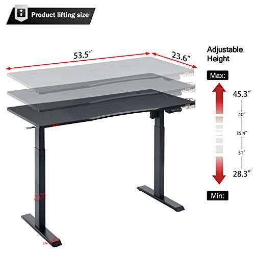 Mr IRONSTONE Electric Height Adjustable Desk 53.5" Standing Desk Sit to Stand Home Office Computer Desk with Splice Board, Cup Holder, Headphone Hook and Cable Management (Black)
