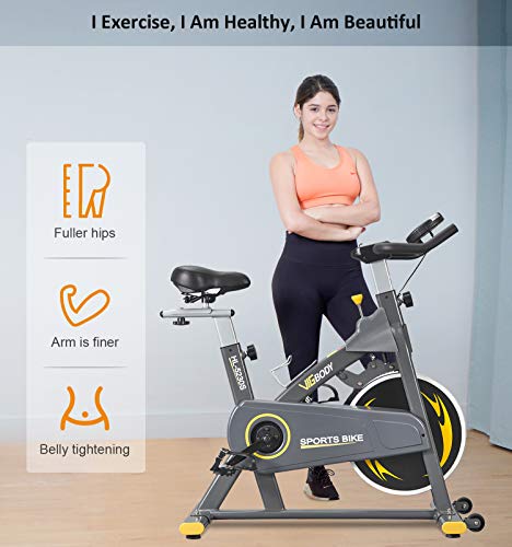 VIGBODY Exercise Bikes Stationary Bike With Adjustable Magnetic Resistance Belt Drive Bicycle With Comfortable Seat Cushion (Gray)