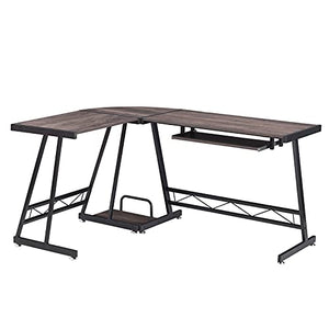 L-Shaped Modern Desk Corner Computer Desk Home Office Study Workstation Gaming Table with Keyboard Tray and CPU Stand (Color : Light Coffee Color)