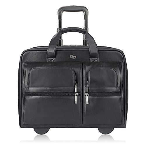 Solo New York Franklin Rolling Laptop Bag. Premium Leather Rolling Briefcase for Women and Men. Fits up to 15.6 inch laptop - Black