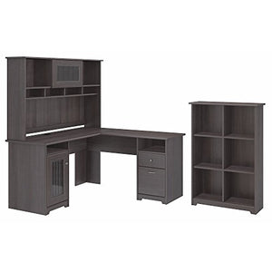 Bush Furniture Cabot L Shaped Desk with Hutch and 6 Cube Organizer in Heather Gray