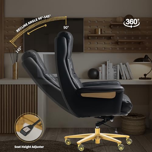 Kinnls Genuine Leather Massage Office Chair - Adjustable Height Tilt Lock