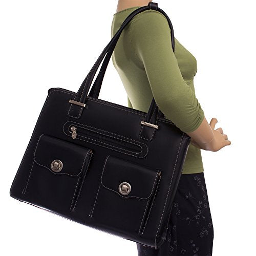 McKlein, W Series, Verona, Top Grain Cowhide Leather, 15" Leather Fly-Through Checkpoint-Friendly Ladies' Laptop Briefcase, Black (96625)