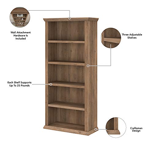 Bush Furniture Yorktown Home Office Desk with Lateral File Cabinet and 5 Shelf Bookcase, 50W, Reclaimed Pine
