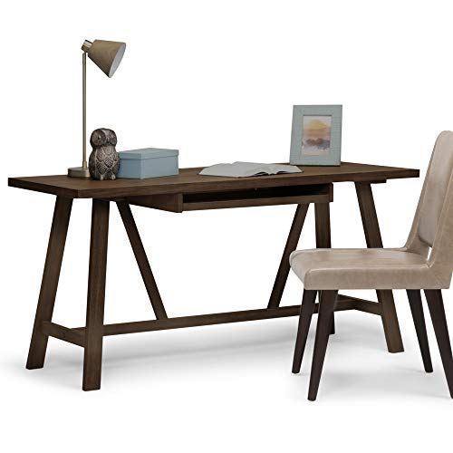 SIMPLIHOME Dylan SOLID WOOD Modern Industrial 60 inch Wide Home Office Desk, Writing Table, Workstation, Study Table Furniture in Dark Tobacco Brown