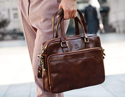Leather Laptop Bag Full Grain Briefcase Brown Satchel Bag - Time Resistance