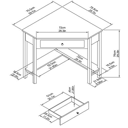 Lipo Corner Desk, 29.7" × 29.7" Home Office Computer Table, Space-Saving Laptop PC Table Writing Study Table with Drawers and Storage Shelf,Green