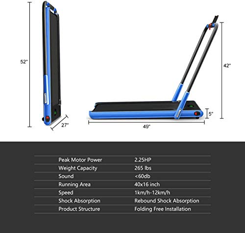 2 in 1 Folding Treadmill, 2.25HP Under Desk Electric Treadmill with Bluetooth Speaker& Remote Control& LED Display, Space Saving Walking Jogging Running Trainer Equipment