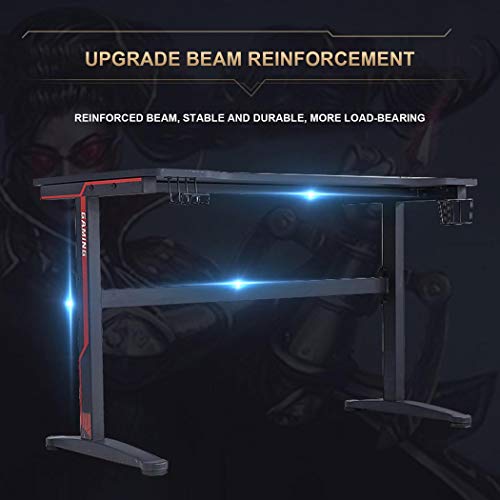 Gaming Desk 47In,Home Office Computer Table, Gamer Workstation with Cup Holder and Earphone Hanger and Two Cable Wire Holes, Black