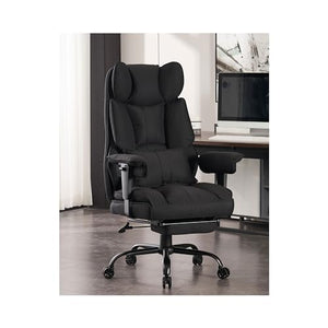 Efomao Fabric Office Chair, Big and Tall 400 lb Weight Capacity, High Back Executive Chair with Foot Rest, Ergonomic Design, Black
