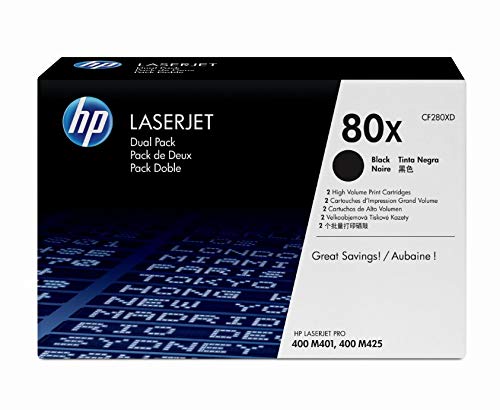 HP 80X | CF280XD | 2 Toner Cartridges | Black | High Yield