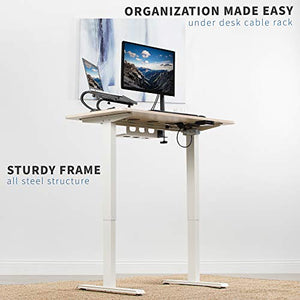 VIVO Electric Height Adjustable 44 x 24 inch Stand Up Desk, Complete Standing Workstation with Memory Controller, Light Wood Table Top and White Frame, DESK-E144C