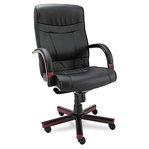 Alera ALEMA41LS10M Madaris Series High-Back Knee Tilt Leather Chair Wood Trim, Black/Mahogany