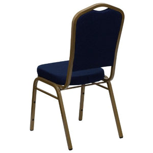 Flash Furniture 4 Pack HERCULES Series Crown Back Stacking Banquet Chair Navy Blue Patterned Fabric Gold Frame