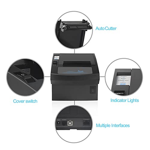 ACLAS 3'1/8 Thermal Receipt Printer 80mm w/Auto Cutter Cash Drawer ESC/POS Windows for Bill POS Receipt Printers (10 inches/sec, USB + Ethernet Serial Port)