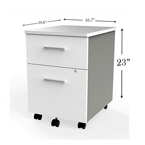 Linea Italia 2 Drawer Mobile Metal Pedestal Filing Cabinet with Lock, Safety Caster Wheels - White, 20" x 17" x 24