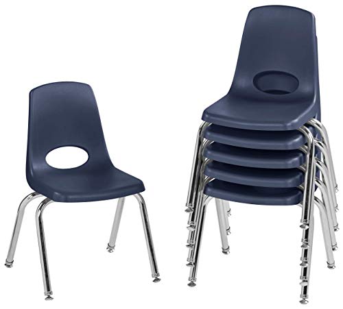 Factory Direct Partners - 10364-NV -10364 14" School Stack Chair, Stacking Student Seat with Chromed Steel Legs and Nylon Swivel Glides; for in-Home Learning or Classroom - Navy (6-Pack)