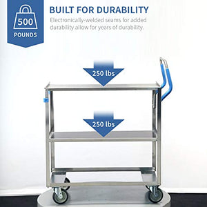 Lakeside Manufacturing Ergo-One Series Utility Cart, Stainless Steel, 2 Shelves, 500 lb. Capacity