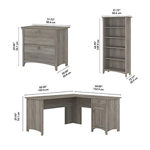 Bush Furniture Salinas L Shaped Desk with Lateral File Cabinet and 5 Shelf Bookcase, 60W, Driftwood Gray