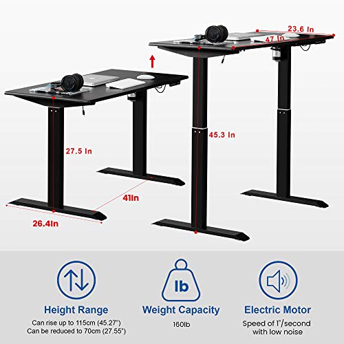 Zoopolyn Electric Standing Desk with Whole Piece MDF Board 48"X24" Height Adjustable Desk for Home Office Black Frame Black Top