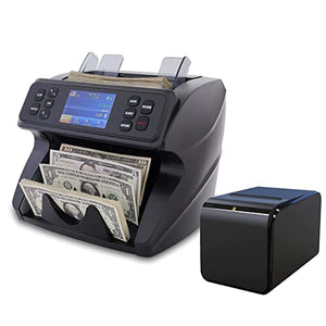 DETECK DT50P Printer and DT600 Bank Grade Money Counter Machine Mixed Denomination, Multi Currency Value Counting Money Machine, Serial Number, 2CIS/UV/IR/MG/MT Counterfeit Detection