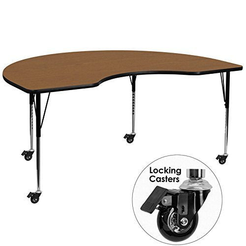 Flash Furniture Mobile 48''W x 72''L Kidney Oak Thermal Laminate Activity Table - Standard Height Adjustable Legs