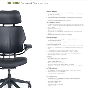 Humanscale Freedom Office Chair with Headrest - Ergonomic Work Chair with Height Adjustable Duron Arms - Polished Aluminum Frame - Glacier Ticino Leather