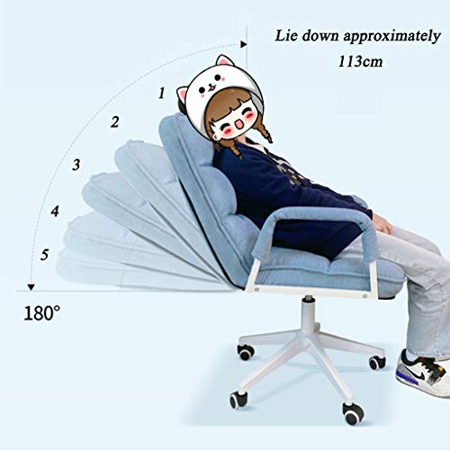 HQBL Ergonomic Home Desk Chair,Lazy Sofa Seat with Wheels,|Height Adjustable,180°Reclining,360° Swivel|with Arm,Mid-Back|for Office/Leisure/Reading/Chasing Drama