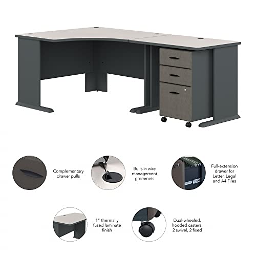 Bush Business Furniture Series A 48W Corner Desk with Return and Mobile File Cabinet in Slate/White Spectrum