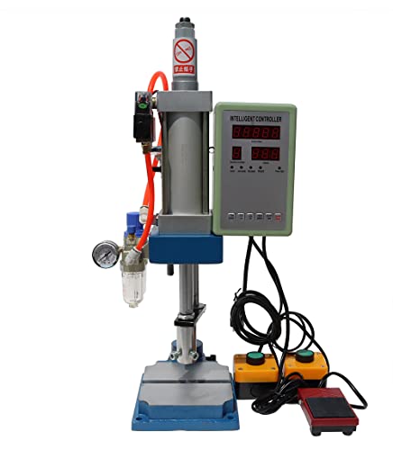 HayWHNKN Pneumatic Punch Press Machine with Display Controller Die Hole Punches Adjustable Cylinder Stroke Pneumatic Press for Sheet Metal Hole Punches Milling Machine 2 Buttons (200KG/440LB Pressure)110V