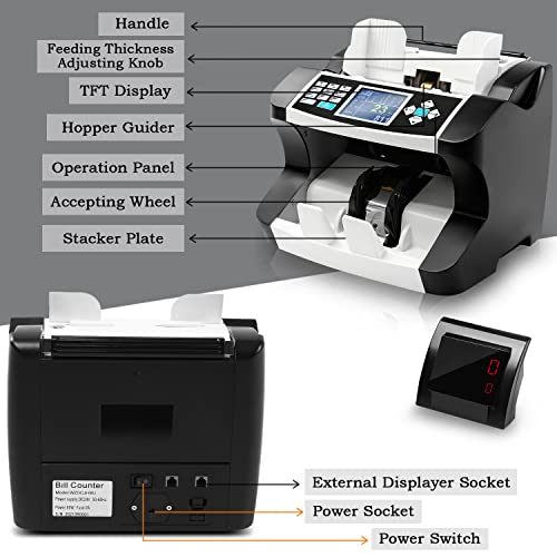 Ten-Tatent SH-206C US Dollar Money Counter Machine Mixed Denomination, Cash Value Bill Counting, IMG/UV/MG/IR/MT/DD Counterfeit Detection, Receipt Printing Enabled