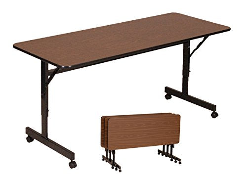 Correll EconoLine Flip Top Table, 24" x 72", Adjustable Height, Walnut Melamine - Seats 3