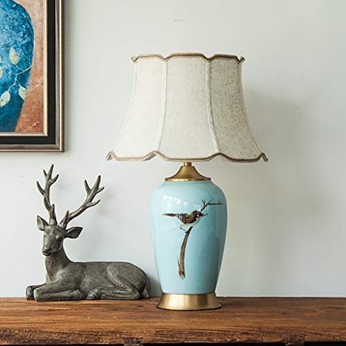 YD Modern Chinese Ceramic Hand-painted Art Table Lamp, Hotel Study Living Room Decorative Table Lamp, Copper Base, E27 Light Source (not Included) 3 Sizes Optional /&