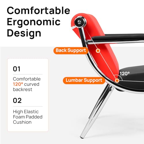 Walmokid Waiting Room Chairs with Armrest, PU Leather Office Furniture - Red&Black, 4