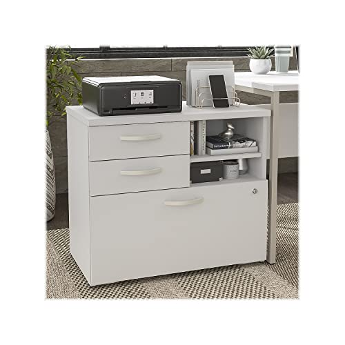 Bush Business Furniture Hybrid Office Storage Cabinet with Drawers and Shelves - White