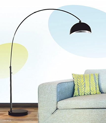 NOVA of California Luna Bella Arc Floor Lamp - 92", Antique Nickel, Matte Black/Silver Leaf Shade, Marble Base, Dimmer Switch