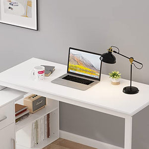 Homsee L-Shaped Home Office Computer Desk with Drawer, Shelves, and Storage Cabinet - White (55.1" x 41.3" x 29.5")