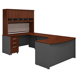 Bush Business Furniture Series C 60W Left Handed Bow Front U Shaped Desk with Hutch and Storage in Hansen Cherry