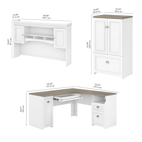 Maykoosh Artisanal Attic L-Shaped Desk with Hutch, Storage Cabinet & File Drawer - 60W