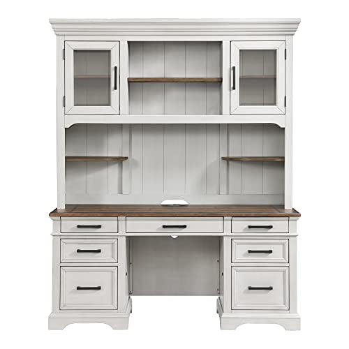 Intercon Drake Home Office 66" Wide Credenza, Rustic White & French Oak Furniture