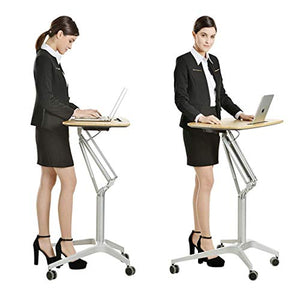 None Pneumatic Height Adjustable Sit-Stand Mobile Laptop Computer Desk Cart