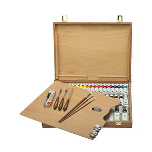 Old Holland Master's Oil Paint Set with Wood Storage Box & Palette, Cups, Knives, Paint Brushes, Mediums- 34 x 40ml Tubes of Classic Oil Colour Paint