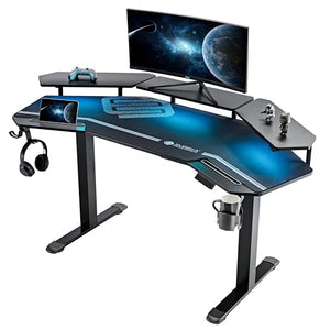 EUREKA ERGONOMIC Gaming Desk 63" Adjustable Height Sit Stand Desk with Mousepad, 3 Stands, Headphone/Cup Holder