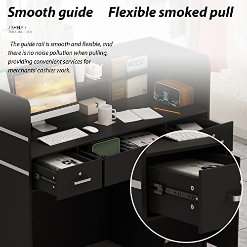 AGOTENI Reception Desk with Open Shelf & Drawers, Wooden Counter Desk for Office Reception Room (Black)