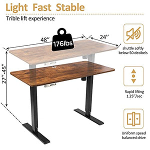 Stand Desk Electric Desk Adjustable Height Computer Desk,Farexon 48 x 24 Inches Sit Stand Home Office Table I Shaped Desk with Memory Preset Height