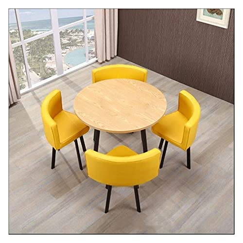 Round Vintage Negotiating Home Table Chair 5-Piece Modern Combination Simple Reception Leisure Leather Coffee Sofa Seat Office (Orange/Yellow)